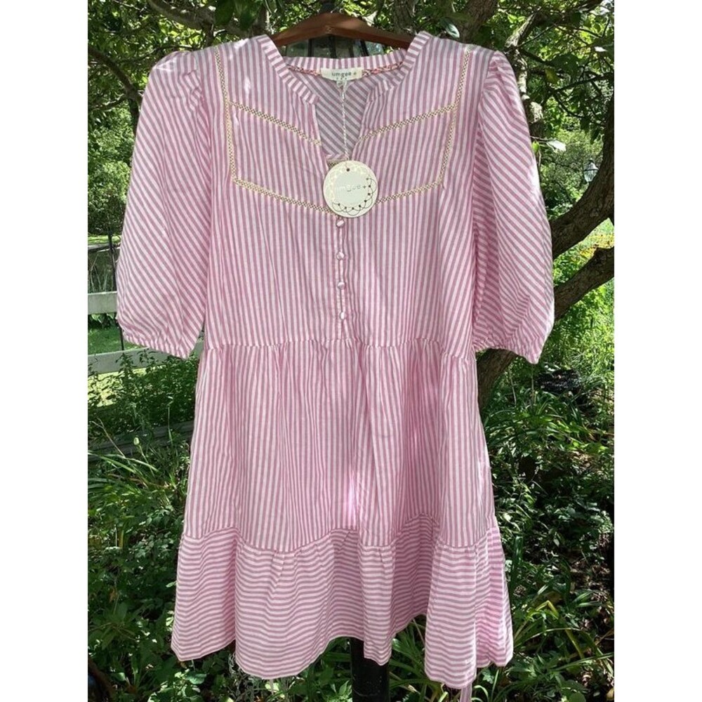 Umgee Boutique Pink & White Baby Doll Mini Dress Women's XL New